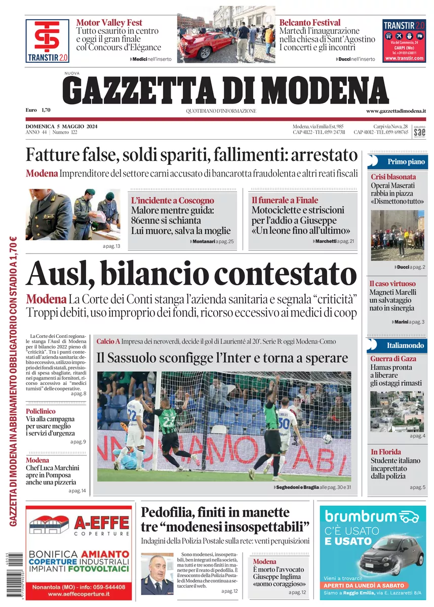 Prima-pagina-gazzetta di modena-oggi-edizione-del-2024-05-05